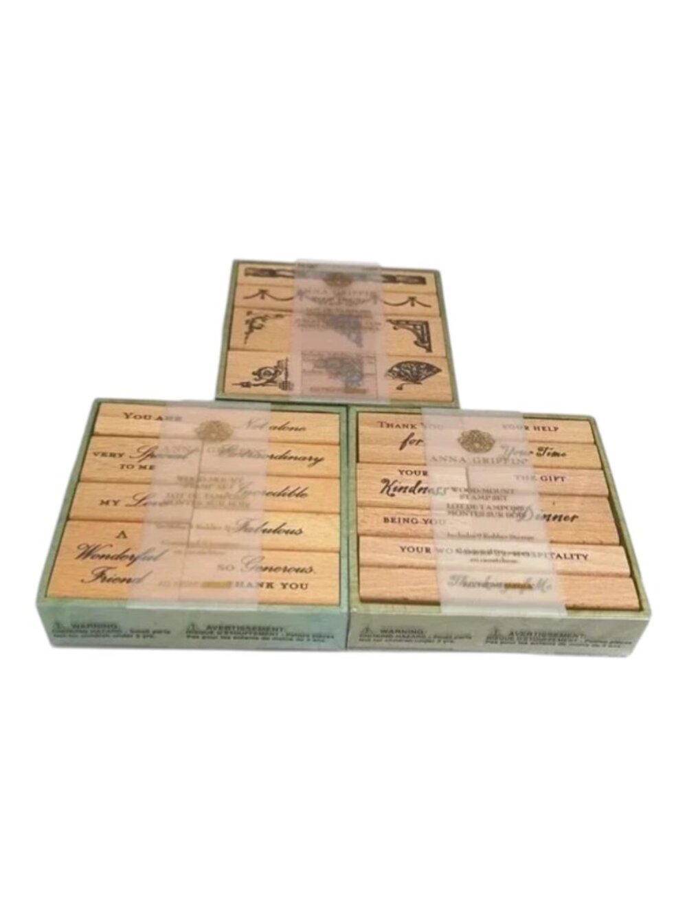 Anna  Griffin Wood Mount Rubber Stamps Lot 3 Box 26 Sentimental Phrases & Design